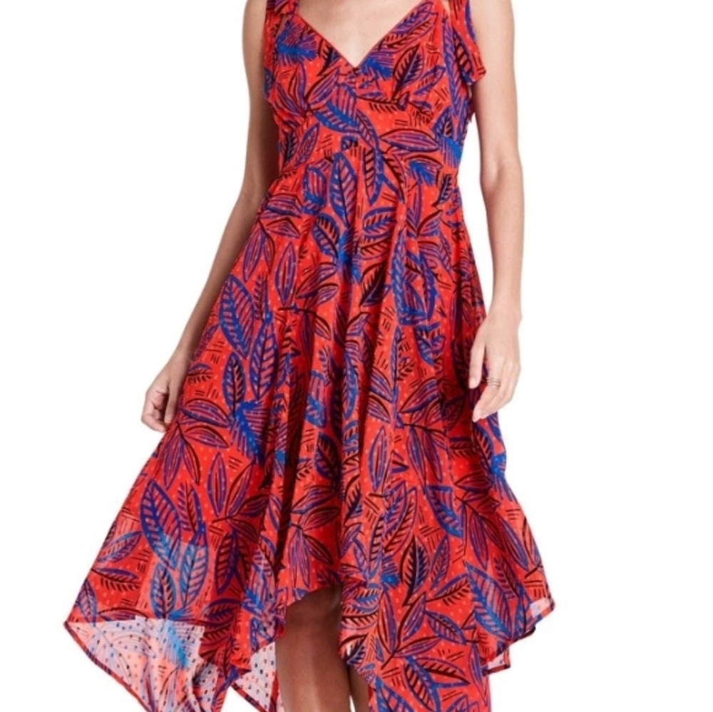 ALEXIS for Target - Size XS - Tropical Leaf Tie Strap Asymmetrical Hem Dress